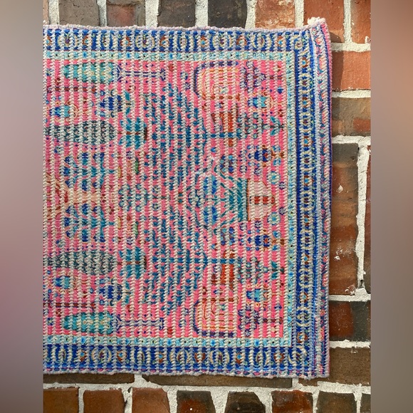 Anthropologie Pink Blue Woven Accent Rug - Picture 4 of 8